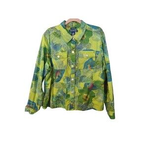 Evan Picone Stretch Blazer Jacket Womens 1X Green/Blue Floral Print